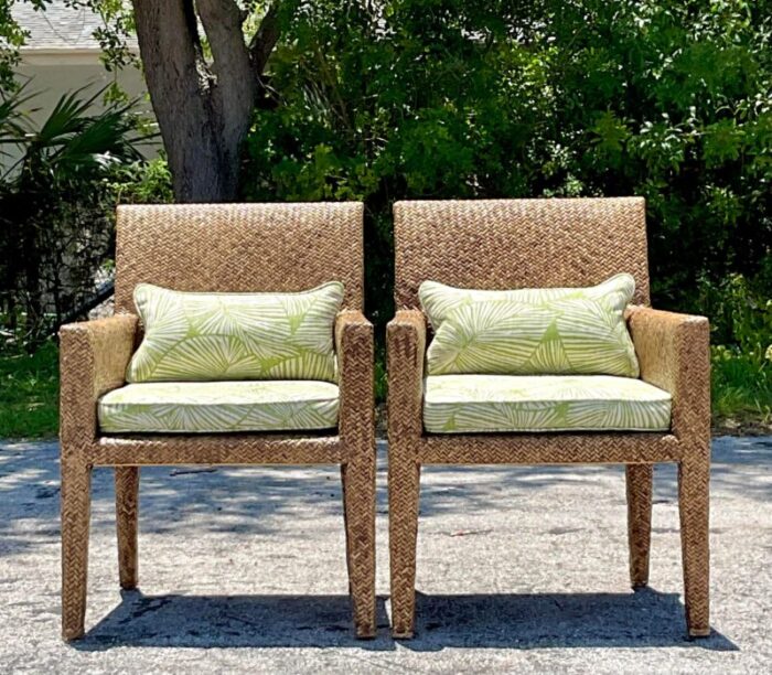 vintage coastal woven rattan lounge chairs a pair 0376