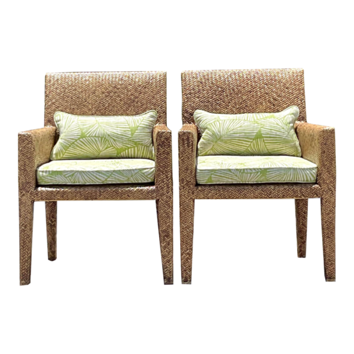 vintage coastal woven rattan lounge chairs a pair 2715