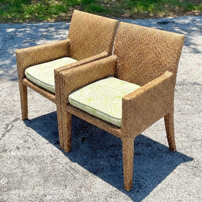 vintage coastal woven rattan lounge chairs a pair 3077