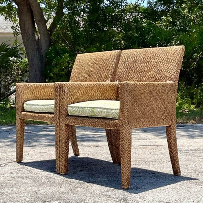 vintage coastal woven rattan lounge chairs a pair 6042