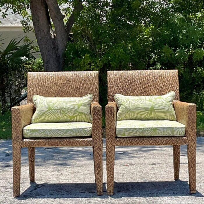 vintage coastal woven rattan lounge chairs a pair 6933