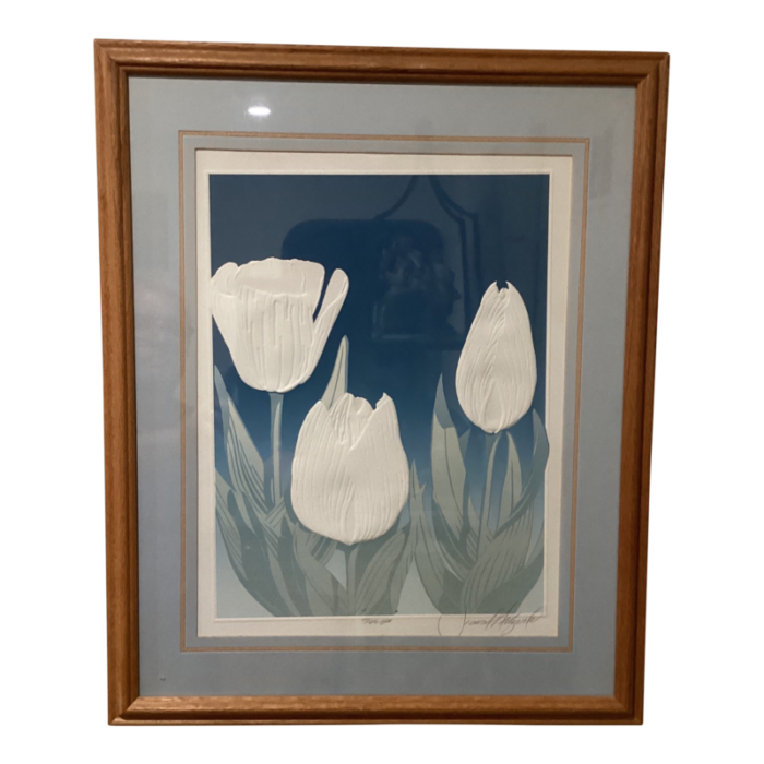 vintage david allgood embossed serigraph tulips 1982 signed framed 0013