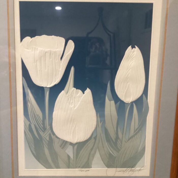 vintage david allgood embossed serigraph tulips 1982 signed framed 2361