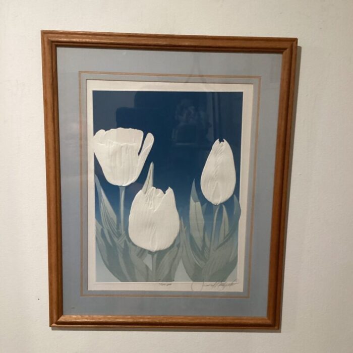 vintage david allgood embossed serigraph tulips 1982 signed framed 6200