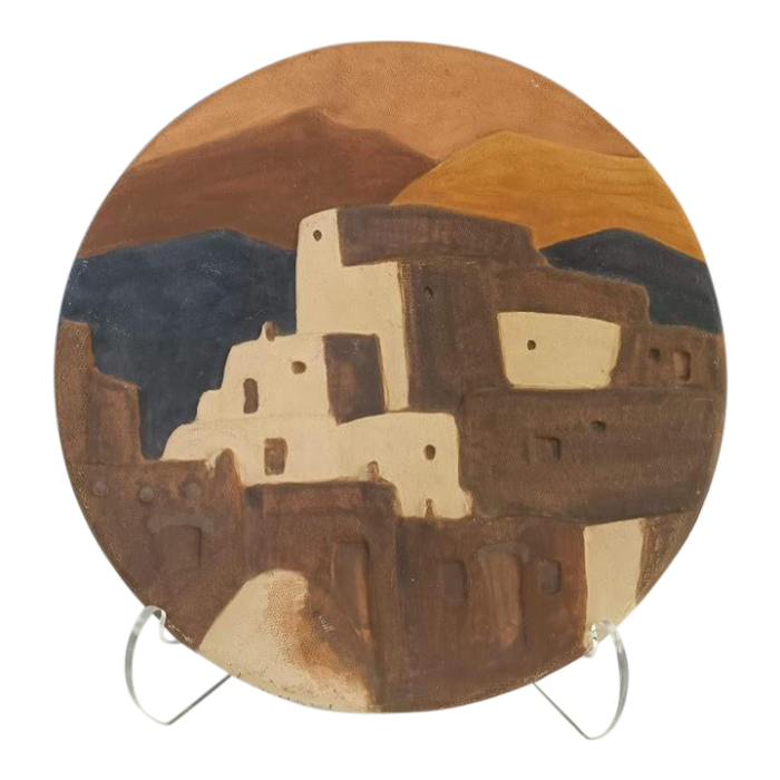 vintage fred evangel studio pottery signed southwestern pueblo sculptural wall plate 0967