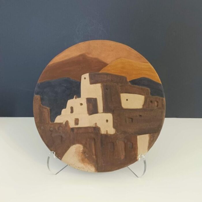 vintage fred evangel studio pottery signed southwestern pueblo sculptural wall plate 5598