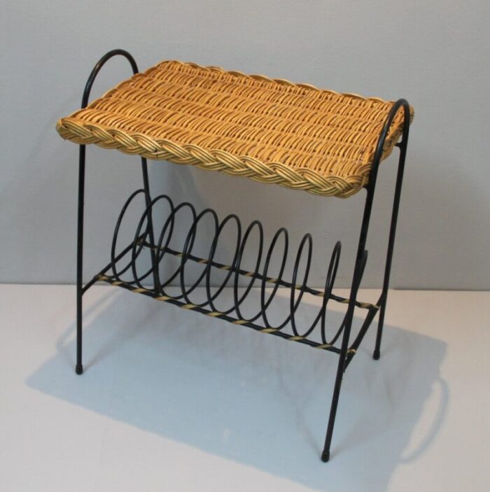 vintage french rattan magazine rack 1