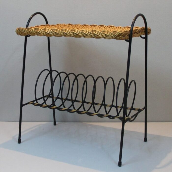 vintage french rattan magazine rack 2