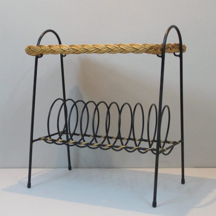 vintage french rattan magazine rack 3