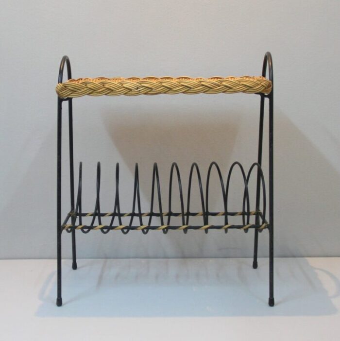 vintage french rattan magazine rack 4