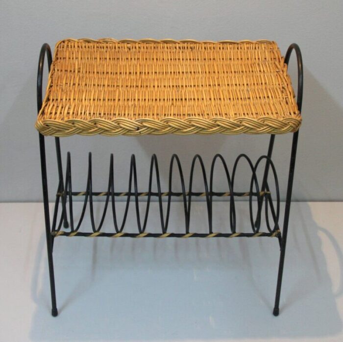 vintage french rattan magazine rack 5