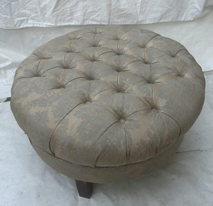 vintage french silver and gold damask tufted round ottoman footstool 2830