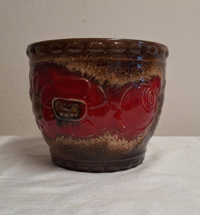 vintage german flower planter in red brown glaze by scheurich 1970s 1