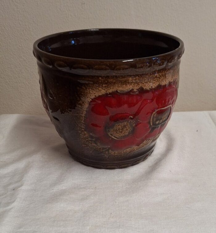 vintage german flower planter in red brown glaze by scheurich 1970s 2