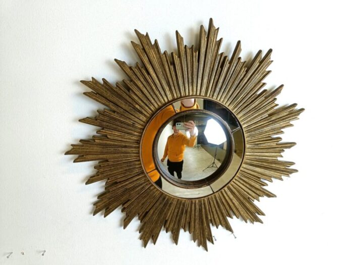 vintage golden sunburst mirror 1960s 3 1