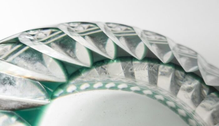 vintage green cut to clear lead crystal bowl by val saint lambert 11