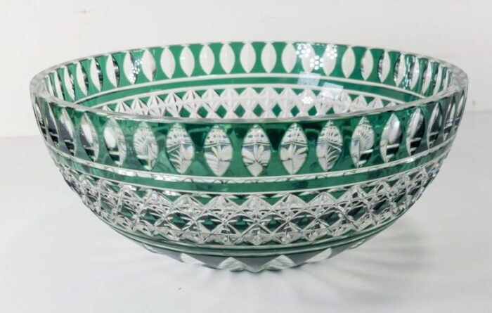 vintage green cut to clear lead crystal bowl by val saint lambert 12