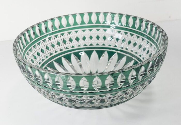 vintage green cut to clear lead crystal bowl by val saint lambert 2