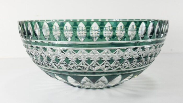 vintage green cut to clear lead crystal bowl by val saint lambert 3