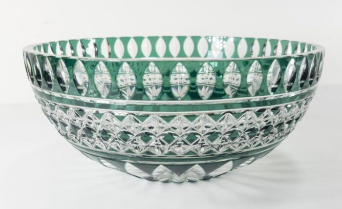 vintage green cut to clear lead crystal bowl by val saint lambert 4