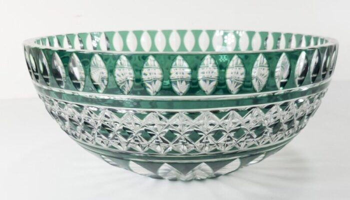 vintage green cut to clear lead crystal bowl by val saint lambert 5