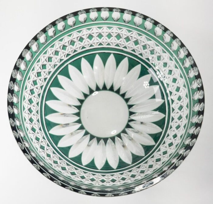 vintage green cut to clear lead crystal bowl by val saint lambert 6