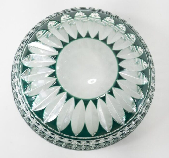 vintage green cut to clear lead crystal bowl by val saint lambert 9