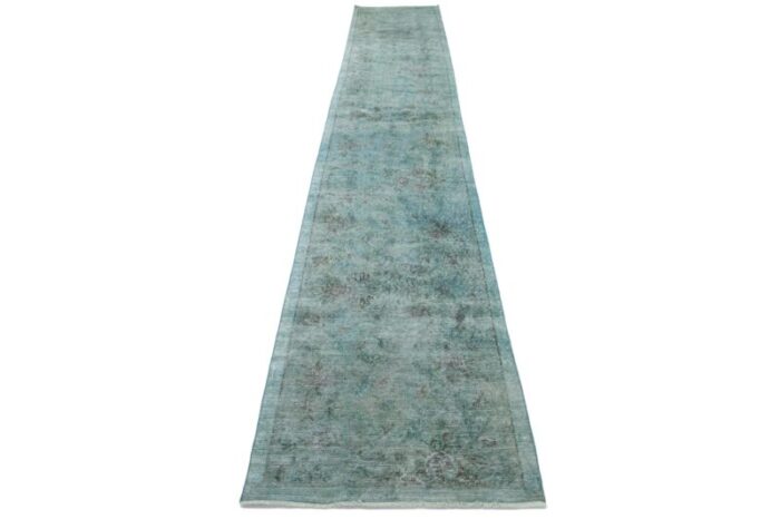 vintage handmade green persian overdyed wool rug with allover design 0536