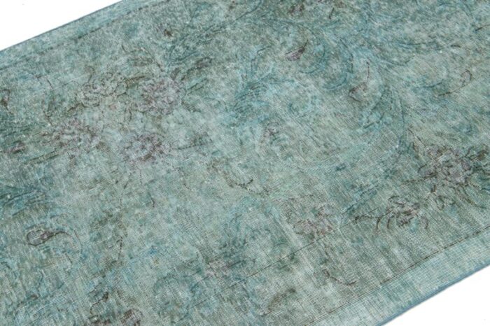 vintage handmade green persian overdyed wool rug with allover design 5190