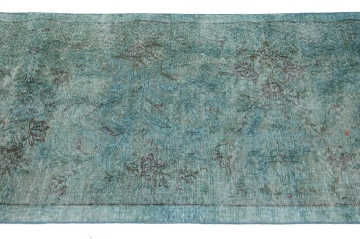 vintage handmade green persian overdyed wool rug with allover design 5940