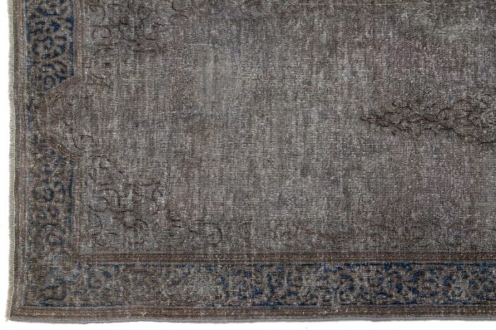 vintage handmade persian overdyed wool rug with allover design in gray 0269