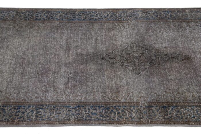 vintage handmade persian overdyed wool rug with allover design in gray 1620