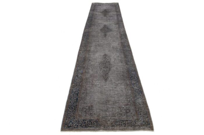 vintage handmade persian overdyed wool rug with allover design in gray 5295