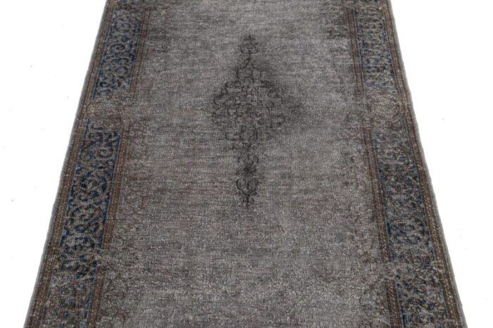 vintage handmade persian overdyed wool rug with allover design in gray 5926