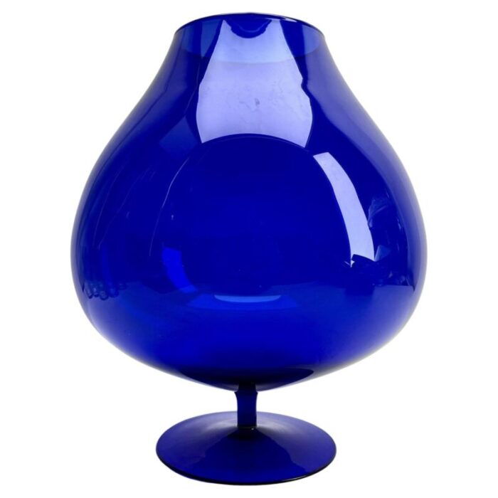 vintage italian cobalt opalescent opaline vase on base florence 1960s 1