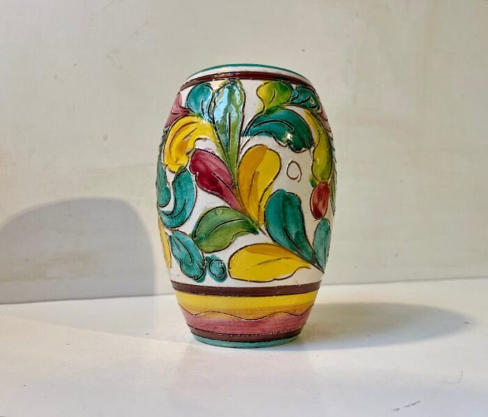 vintage italian hand glazed majolica vase with rooster 1960s 3