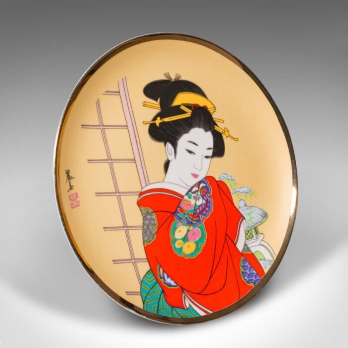 vintage japanese ceramic geisha figure ukiyo e display plate 1980s 1