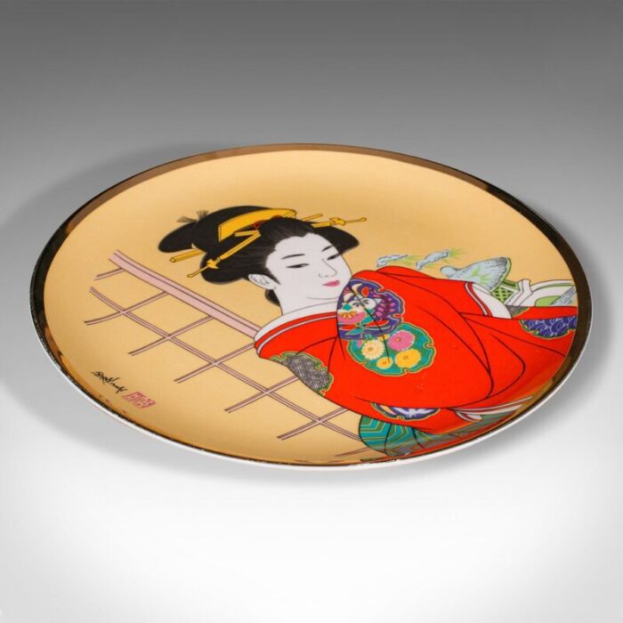 vintage japanese ceramic geisha figure ukiyo e display plate 1980s 8