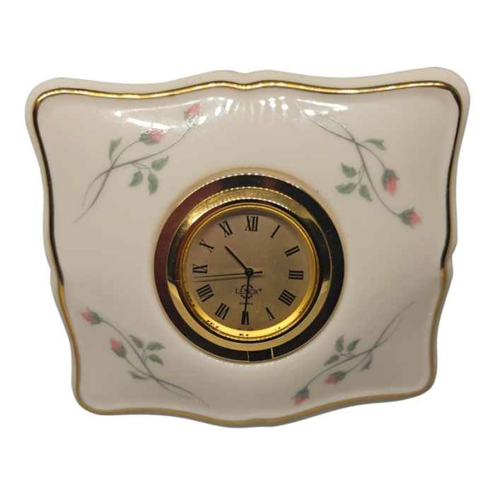 vintage lenox quartz porcelain table clock rose manor pattern pink flowers desk clock 3033