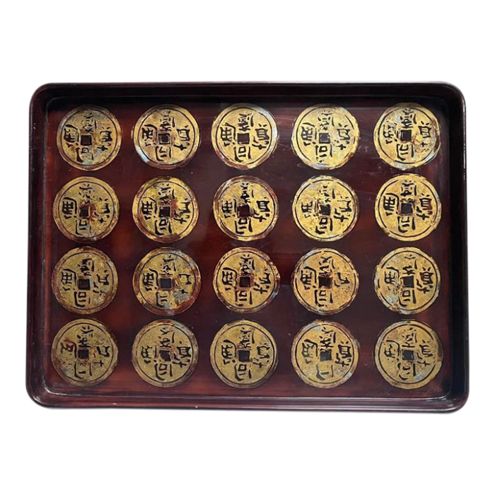 vintage mid century lacquer vietnam coins tray signed 2957