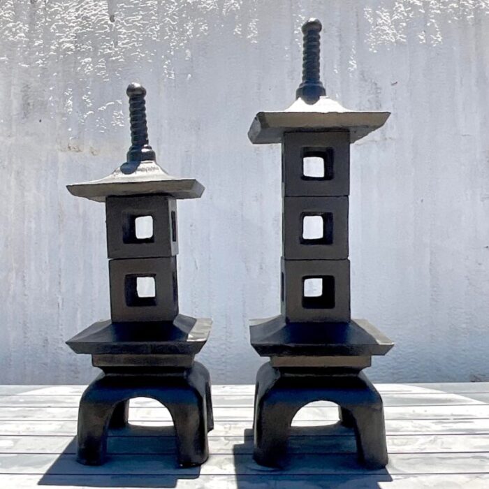 vintage mid century modern stacked concrete pagodas set of 2 0973