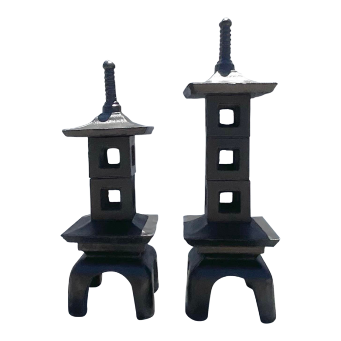 vintage mid century modern stacked concrete pagodas set of 2 1261