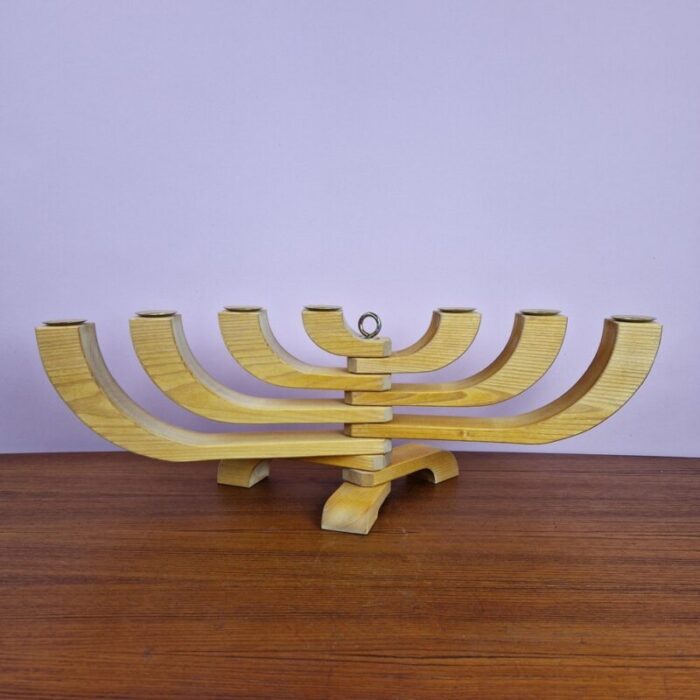 vintage nordic wooden seven arm candleholder by jonas grundell 1980s 1