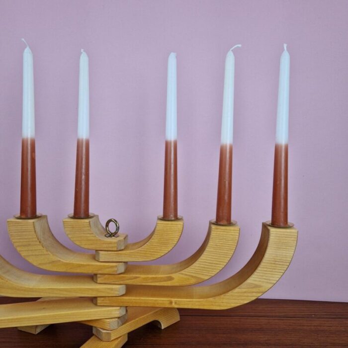 vintage nordic wooden seven arm candleholder by jonas grundell 1980s 10