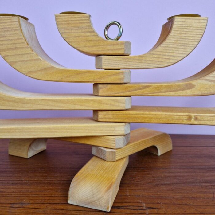 vintage nordic wooden seven arm candleholder by jonas grundell 1980s 4