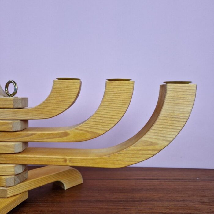 vintage nordic wooden seven arm candleholder by jonas grundell 1980s 5