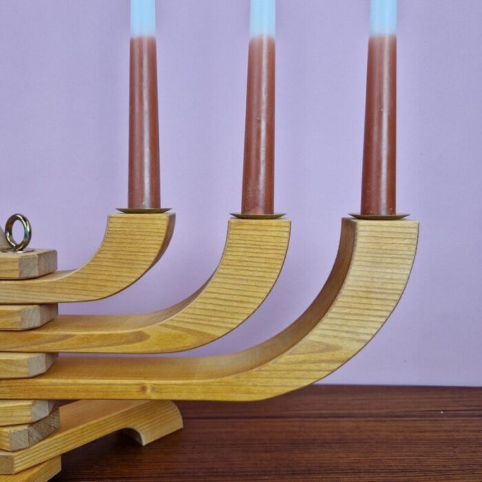 vintage nordic wooden seven arm candleholder by jonas grundell 1980s 8