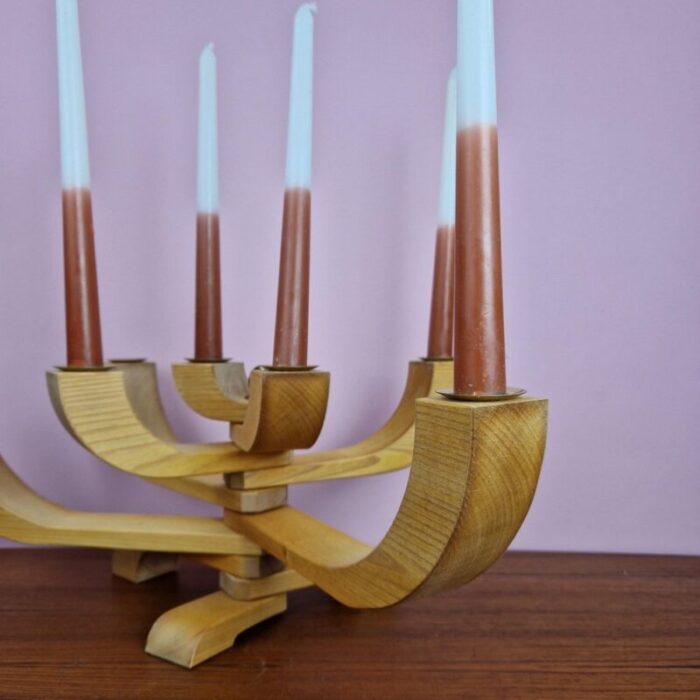 vintage nordic wooden seven arm candleholder by jonas grundell 1980s 9