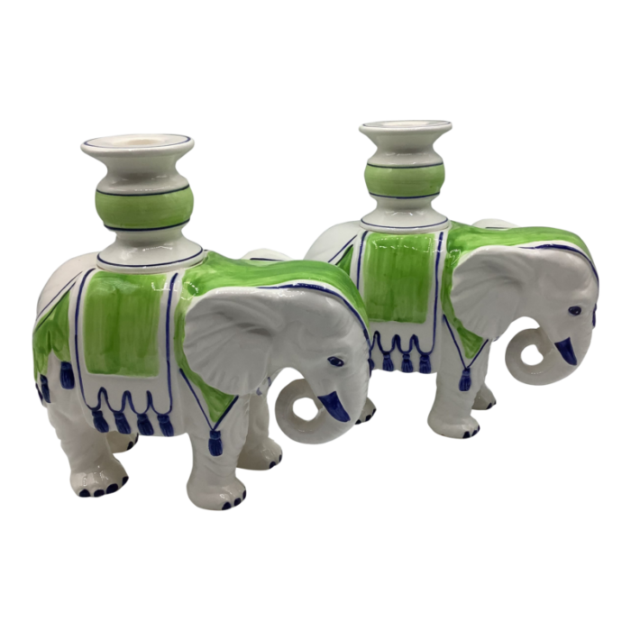 vintage pair of fitz and floyd ceramic elephant candle holders hand painted 7040