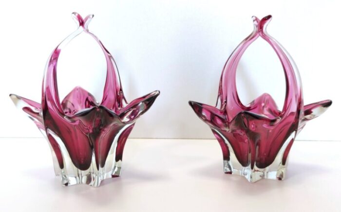 vintage pink murano glass trinket bowls italy 1950s set of 2 1